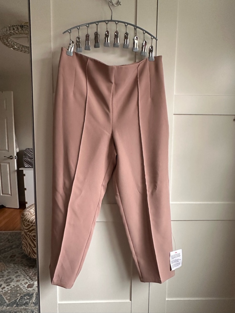 Tailored High-Waist Straight-Leg Petite Pants in Dusty Pink/Tan